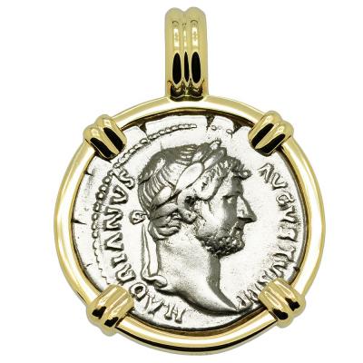 AD 128-132 Hadrian denarius coin in gold pendant