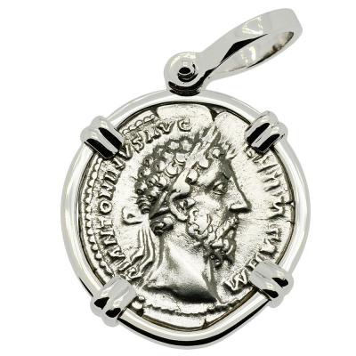 Marcus Aurelius coin in white gold pendant