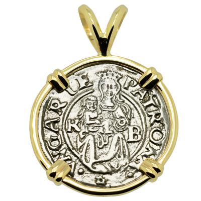 1540 Madonna and Child denar coin in gold pendant