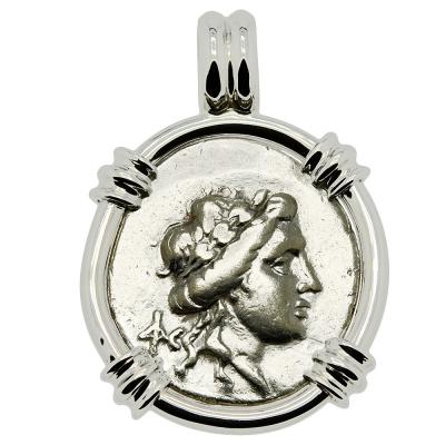 196-146 BC Apollo coin in white gold pendant