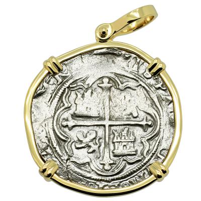 1571-1589 Spanish Mexico coin in gold pendant