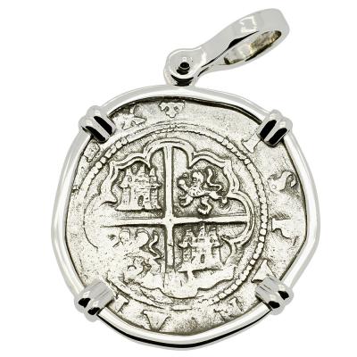 1566-1590 Spanish 1 real coin in white gold pendant