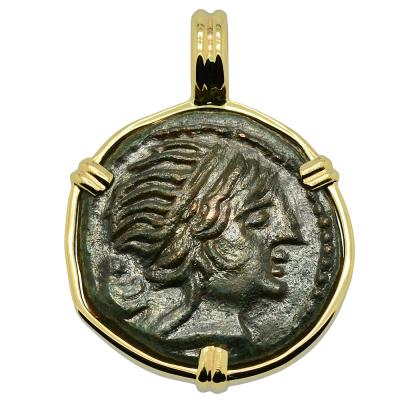 215-175 BC Amazon warrior coin in gold pendant