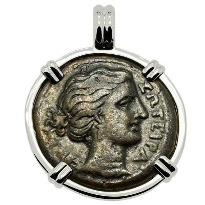 317-289 BC Artemis bronze coin in white gold pendant
