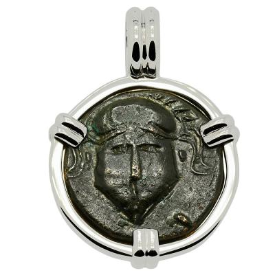 400-350 BC Helmet bronze coin in white gold pendant