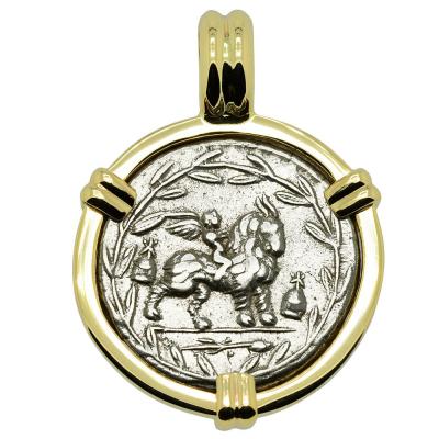 85 BC Cupid on Goat coin in gold pendant