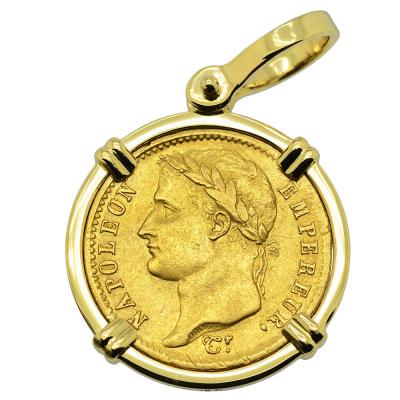 1808 Napoleon 20 francs coin in 18k gold pendant