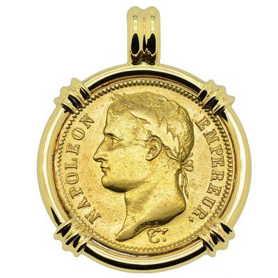 1811 Napoleon 40 francs coin in 14k gold pendant