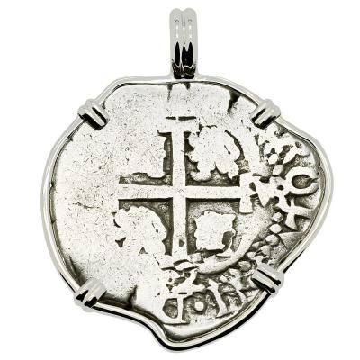 1692 Spanish 2 reales in white gold pendant