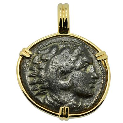 336-323 BC Alexander the Great bronze coin in gold Pendant