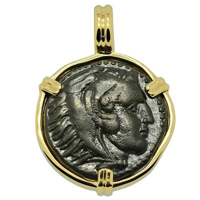 Alexander the Great bronze coin in gold Pendant