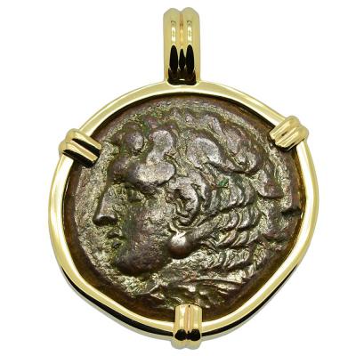 278-276 BC Hercules bronze coin in gold pendant