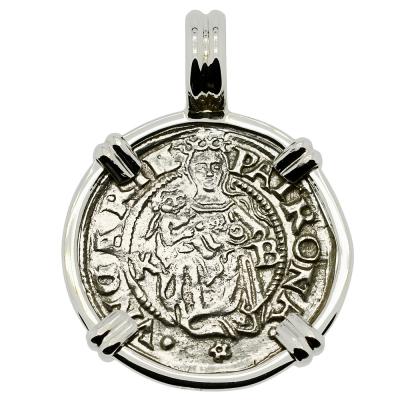 1536 Madonna and Child denar coin in white gold pendant