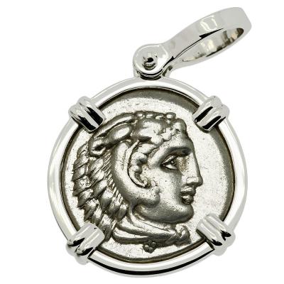 325-323 BC Alexander the Great coin in white gold pendant