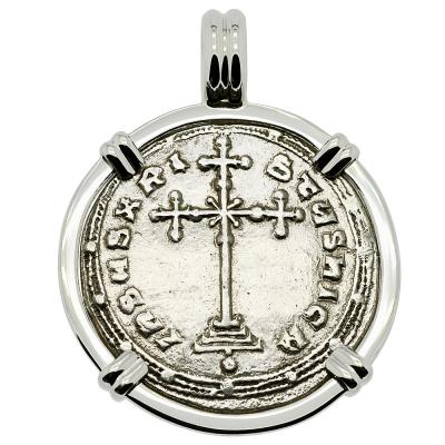 945-959 Constantine VII Miliaresion in white gold pendant