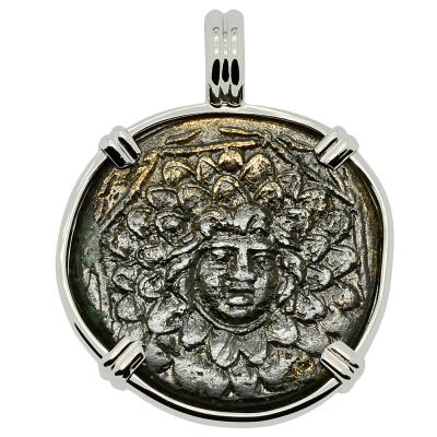120-63 BC Medusa coin in white gold pendant