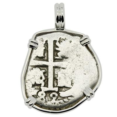 1682 Spanish 1 real coin in white gold pendant