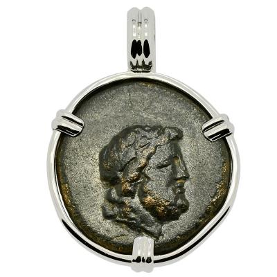 Asclepius god of Medicine coin in white gold pendant