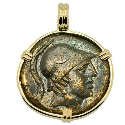 115-90 BC, Ares bronze coin in gold pendant