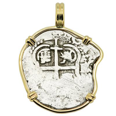 1668 Spanish 1 Real coin in gold pendant