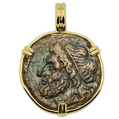261-240 BC Poseidon tetras coin in gold pendant