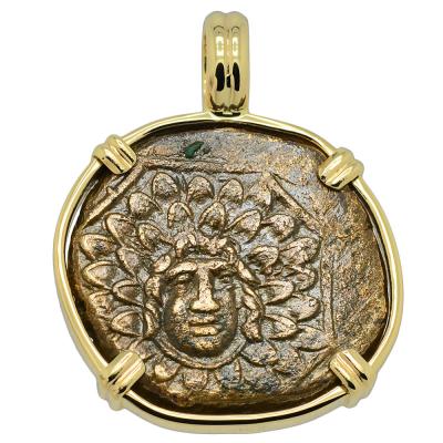 120-63 BC Medusa bronze coin in gold pendant