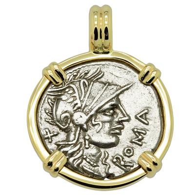 116-115 BC Roma denarius in gold pendant