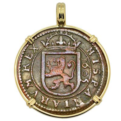 1605 Spanish 8 maravedis in gold pendant