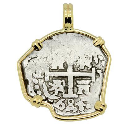 1684 Spanish 1 Real coin in gold pendant