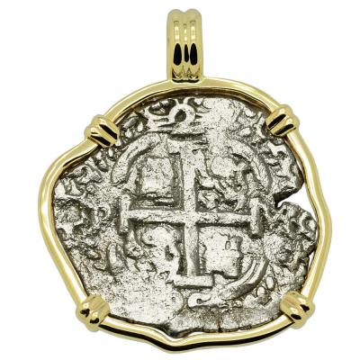 1695 Spanish 2 reales in gold pendant