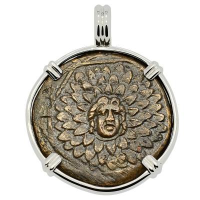 120-63 BC Medusa bronze coin in white gold pendant