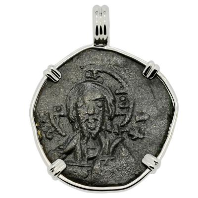 1078-1081 Byzantine Jesus Christ coin in white gold pendant
