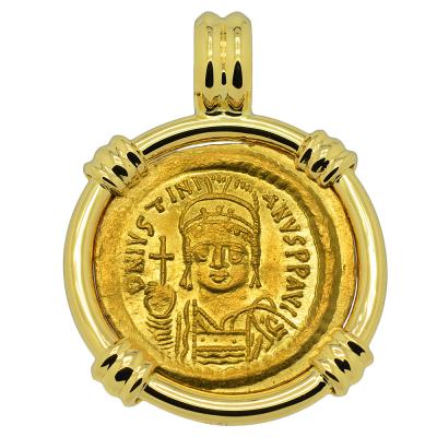 Justinian the Great coin in 18k gold pendant