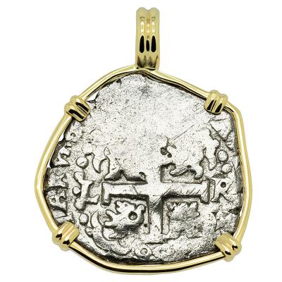 1688 Spanish 1 Real coin in gold pendant