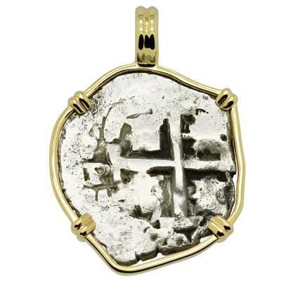 1706 Spanish 1 real coin in gold pendant