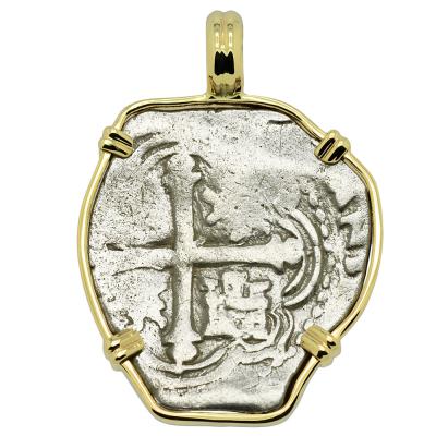 1598-1618 Spanish 2 reales in gold pendant