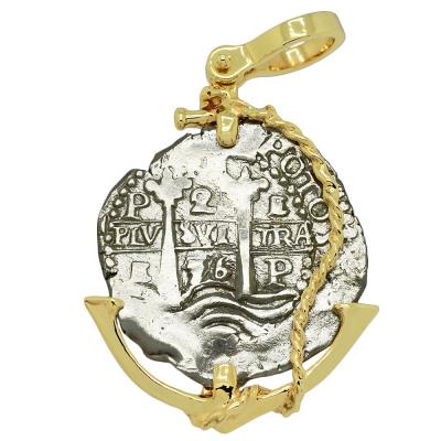 1656 Spanish coin in gold anchor pendant