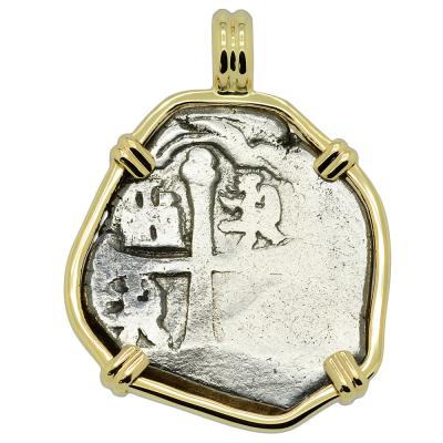 Spanish 1715 Fleet 4 reales coin in gold pendant