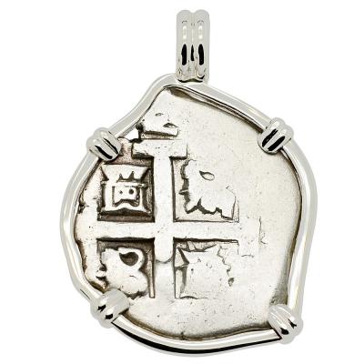 1731 Spanish 2 Reales in white gold pendant