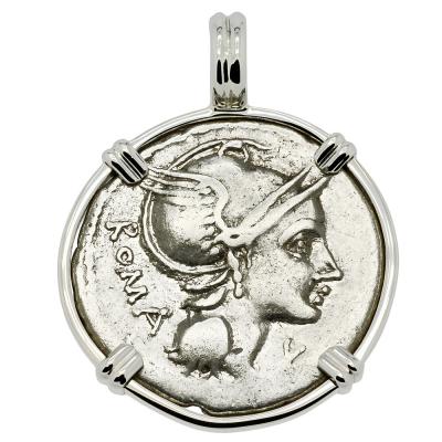 109-108 BC Roma denarius in white gold pendant