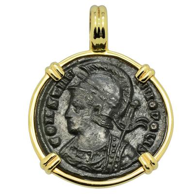 AD 332-333 Constantinopolis coin in gold pendant