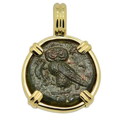 420-410 BC Owl tetras coin in gold pendant