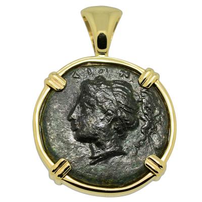 344-334 BC Aphrodite coin in gold pendant
