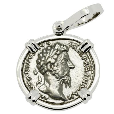 AD 168 Marcus Aurelius coin in white gold pendant