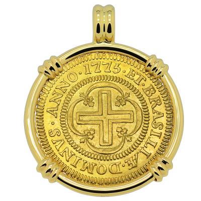 1775 Portuguese 4000 Reis coin in gold pendant