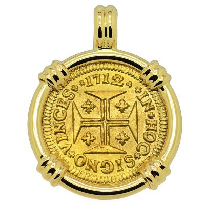 1712 Portuguese 1000 Reis in gold pendant
