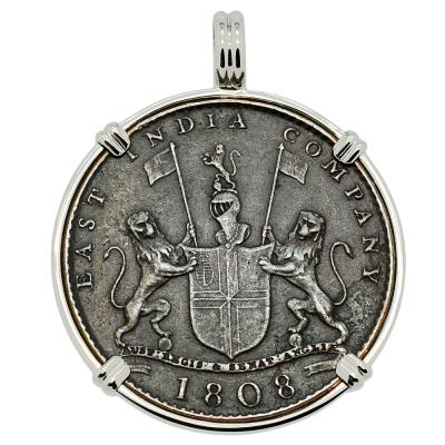 1808 Admiral Gardner shipwreck coin in white gold pendant