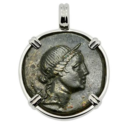125-100 BC Artemis coin in white gold pendant