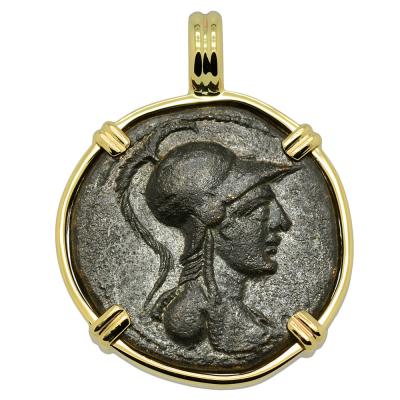 21-20 BC Athena bronze coin in gold pendant