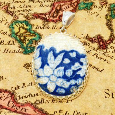 British Shipwreck Pottery in silver pendant